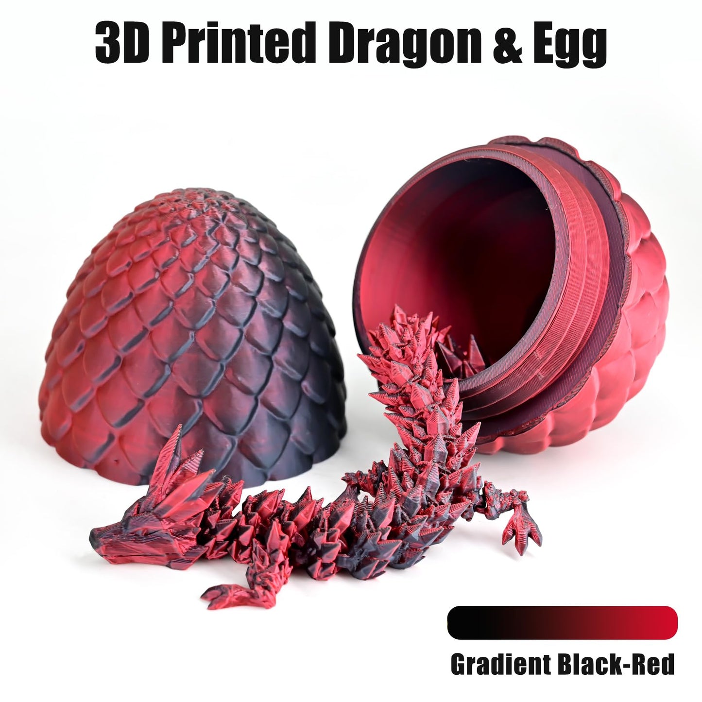 Locyfens 3D Printed Dragon Eggs With Dragon Inside, Articulated 3D Dragon Toys With 3D Dragon Eggs, Crystal Dragon Black Red
