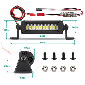 RC Light Bar 10 LED 2.16 Inch Aluminum RC Lights RC Crawler Accessories for Axial SCX10 Traxxas TRX4 TRX4M Arrma Senton Redcat G