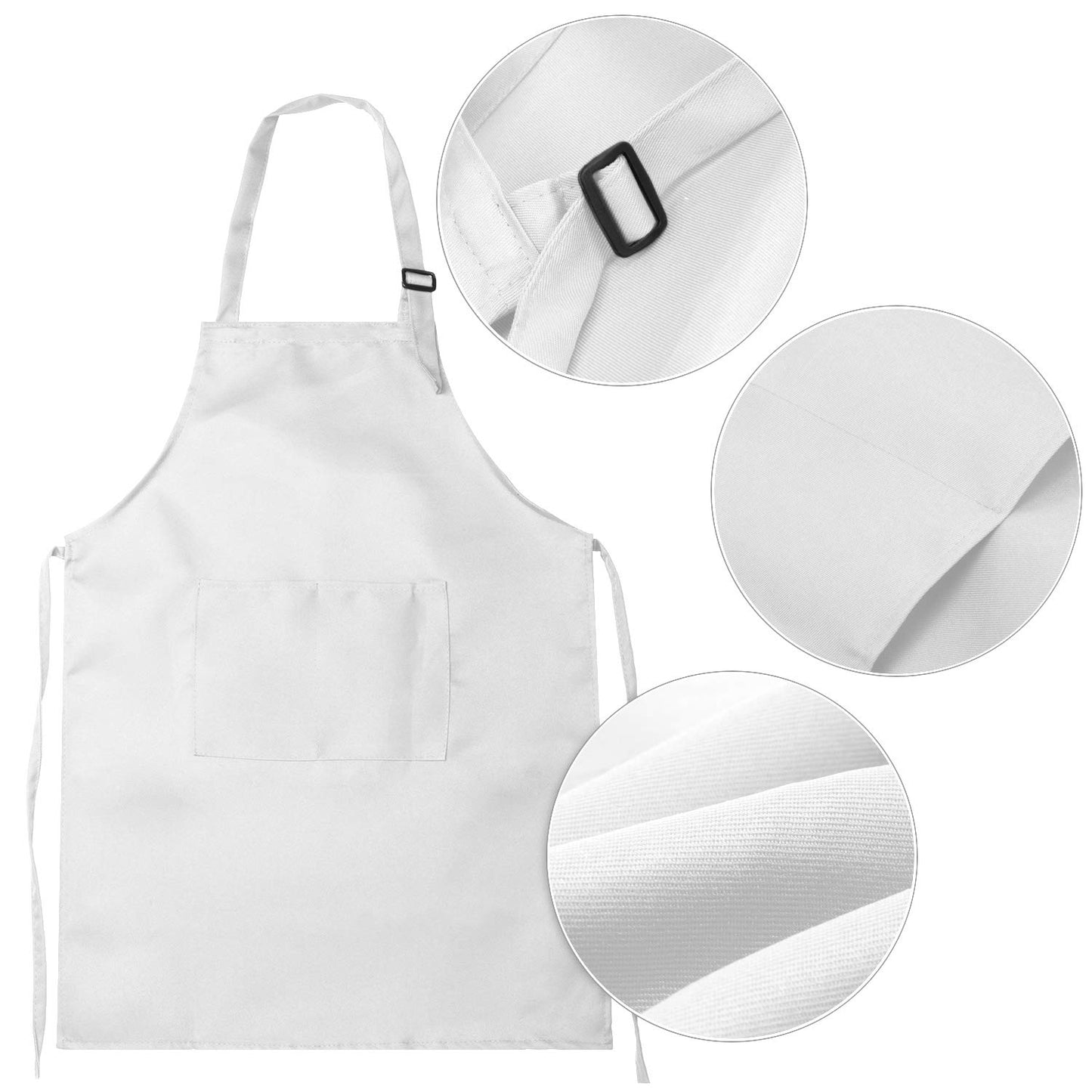 Yaomiao 4 Pieces Kids Apron With Pocket Children Adjustable Chef Apron For Cooking Baking Painting (White,M For 7-13 Age)