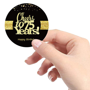 Sumerk 48 Pcs Cheers To 75 Stickers Large Bottle Stickers 75Th Birthday Stickers Card Seals 2 Inches Round Happy Birthday Party
