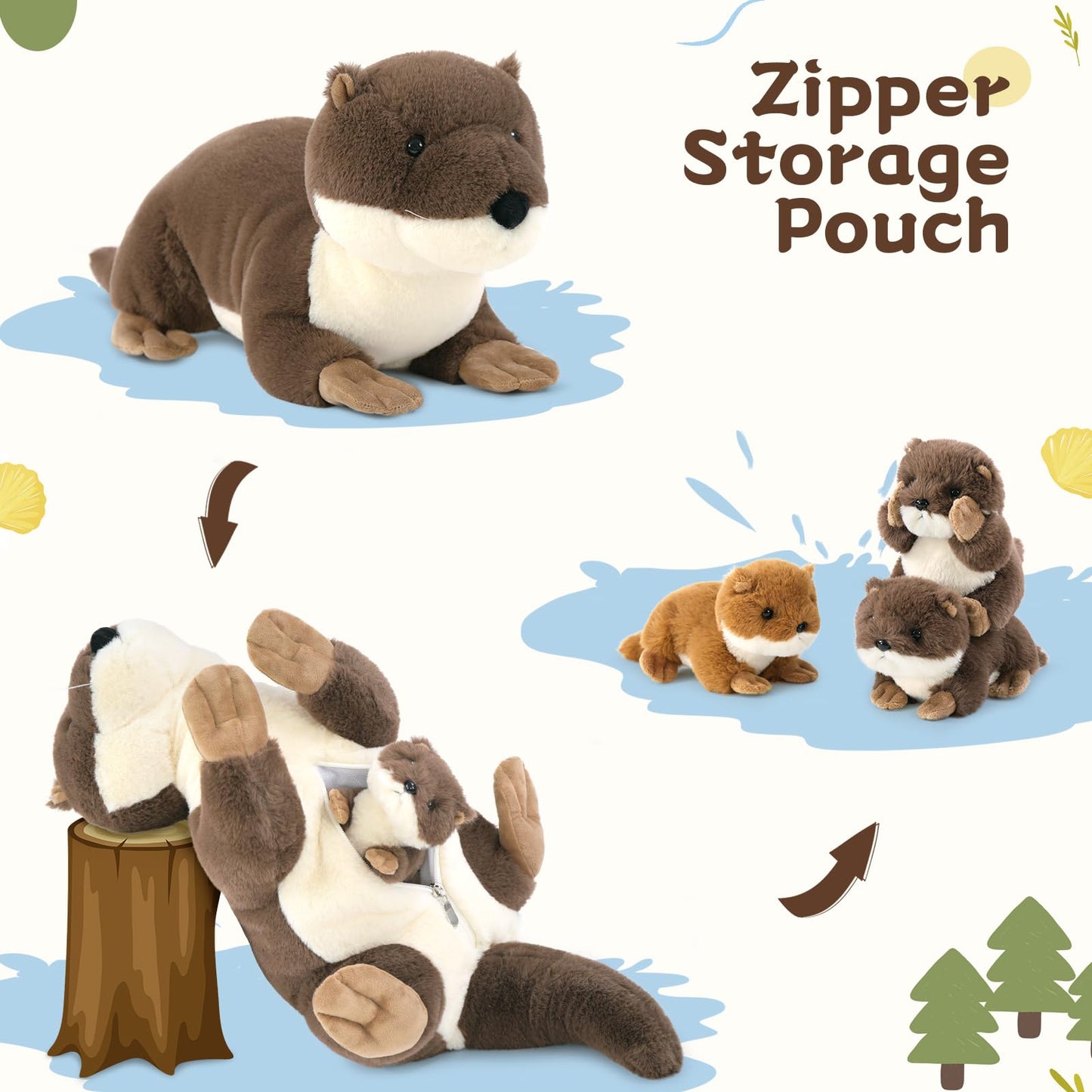 Beniny 4Pcs Otter Stuffed Animal Set- 24 Inch Mommy Otter Plush With 3 Cute Babies - Lifelike And Cuddly River Otter Plush Toy -