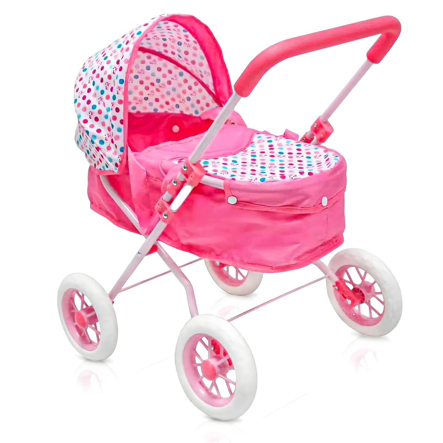 Kookamunga Kids Baby Doll Stroller Pram - Realistic Toy Baby Stroller For Dolls - 2 In 1 Toy Play Pram Doll Carriage With Remova