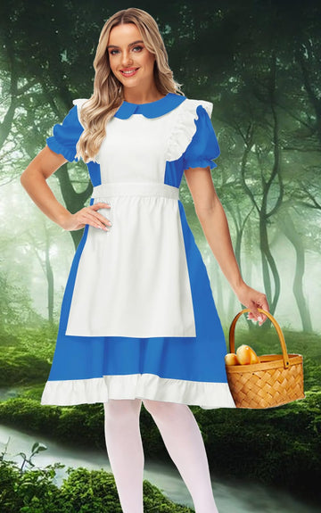 Alice In Wonderland Costume Women Cosplay Elastic Waist White Apron French Maid Dress Xl