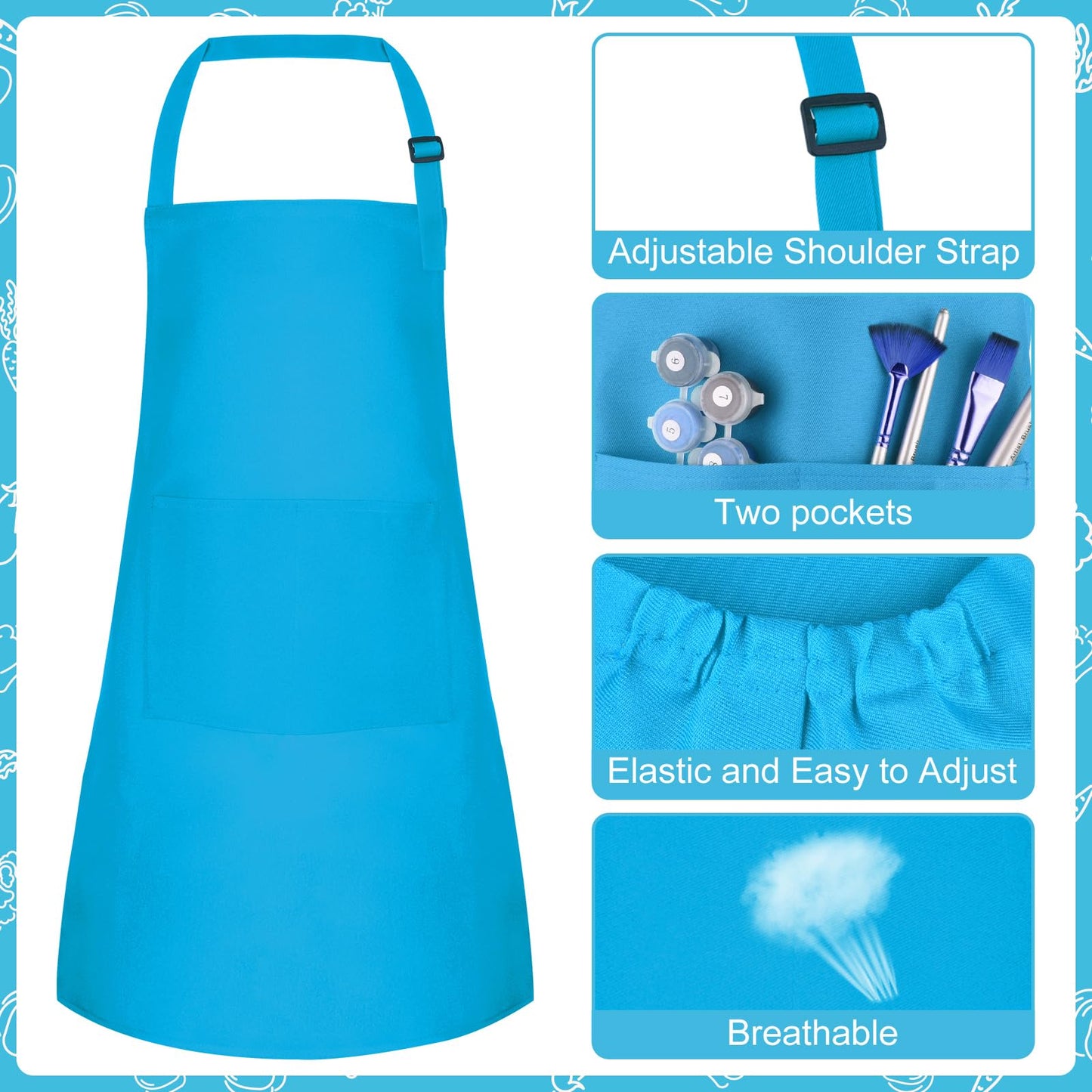 Bouiexye 3 Set Kids Apron and Chef Hat Set Children Apron Adjustable with 2 Pockets Children Chef Painting for Cooking Baking Pa