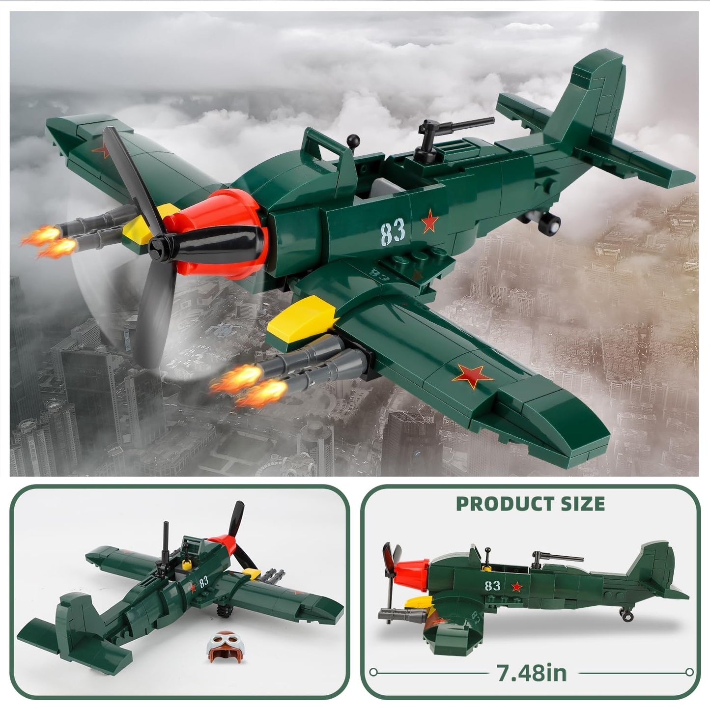 Toy Player Ii-2 Attacker Aircraft Builiding Set - Ww2 Military Airplanes Model, Gift For Boys Age 6 7 8 9 10 11 12 And Ww2 Milit