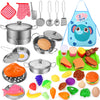 Play Food Sets for Kids Kitchen, Play Kitchen Accessories 46Pcs, Stainless Steel Cookware Pots and Pans Set with CuteApron, Cutt
