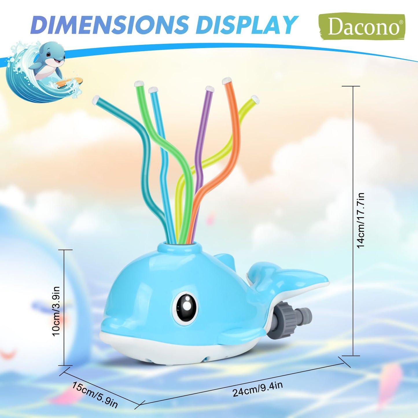 Dacono Dolphin Water Sprinkler Toy For Kids - Outdoor Summer Sprinkler With Wiggling Tubes, Ideal For Garden And Lawn - Perfect