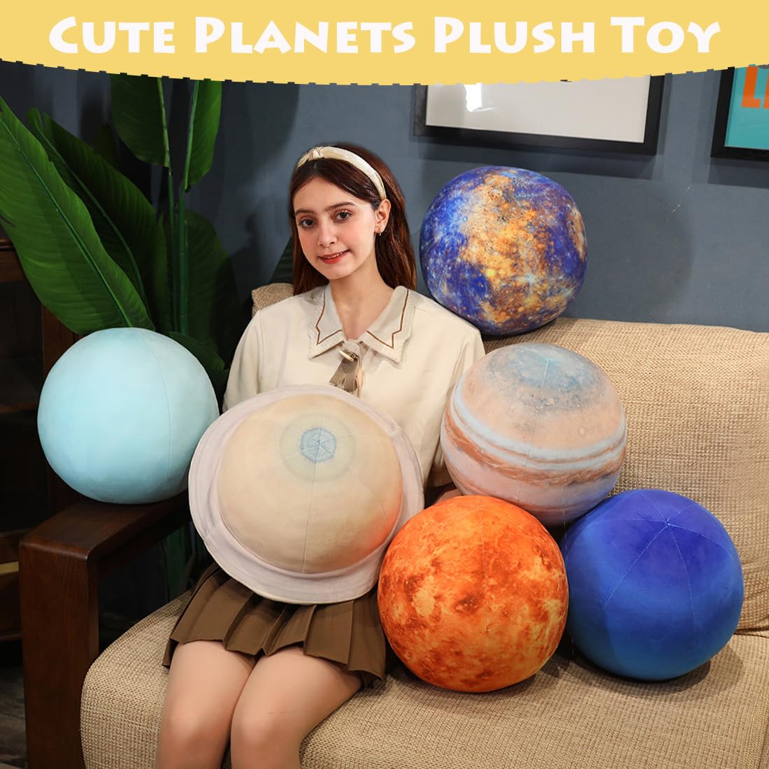 Elainren Soft Jupiter Plush Toy - Realistic Stuffed Space Planet Toy - Cute Solar System Plushie Doll - Gifts/10.6''