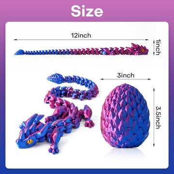FYEFKJSA 3D Printed Dragon Eggs with Dragon Inside - 12Inch Articulated Fidget 3D Printed Animals Interesting Decorative Gift Easter Basket Essentials Stuffers (Laser Purple)