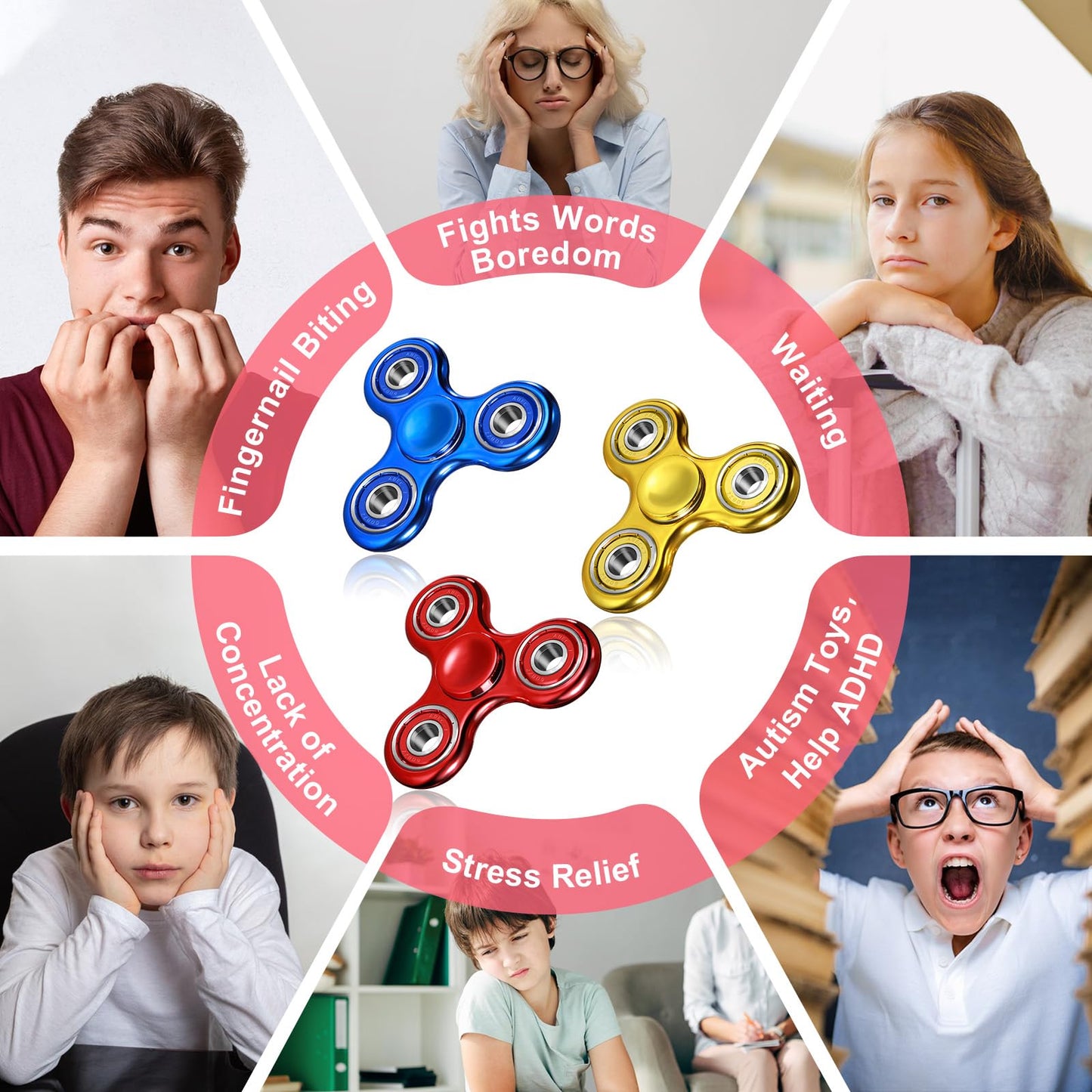 Scione 3Pcs Fidget Spinner For Kids Adults, Stress Relief Sensory Fidgets Toys Cool Fidget Spinners For Kids Adhd Autism Birthda