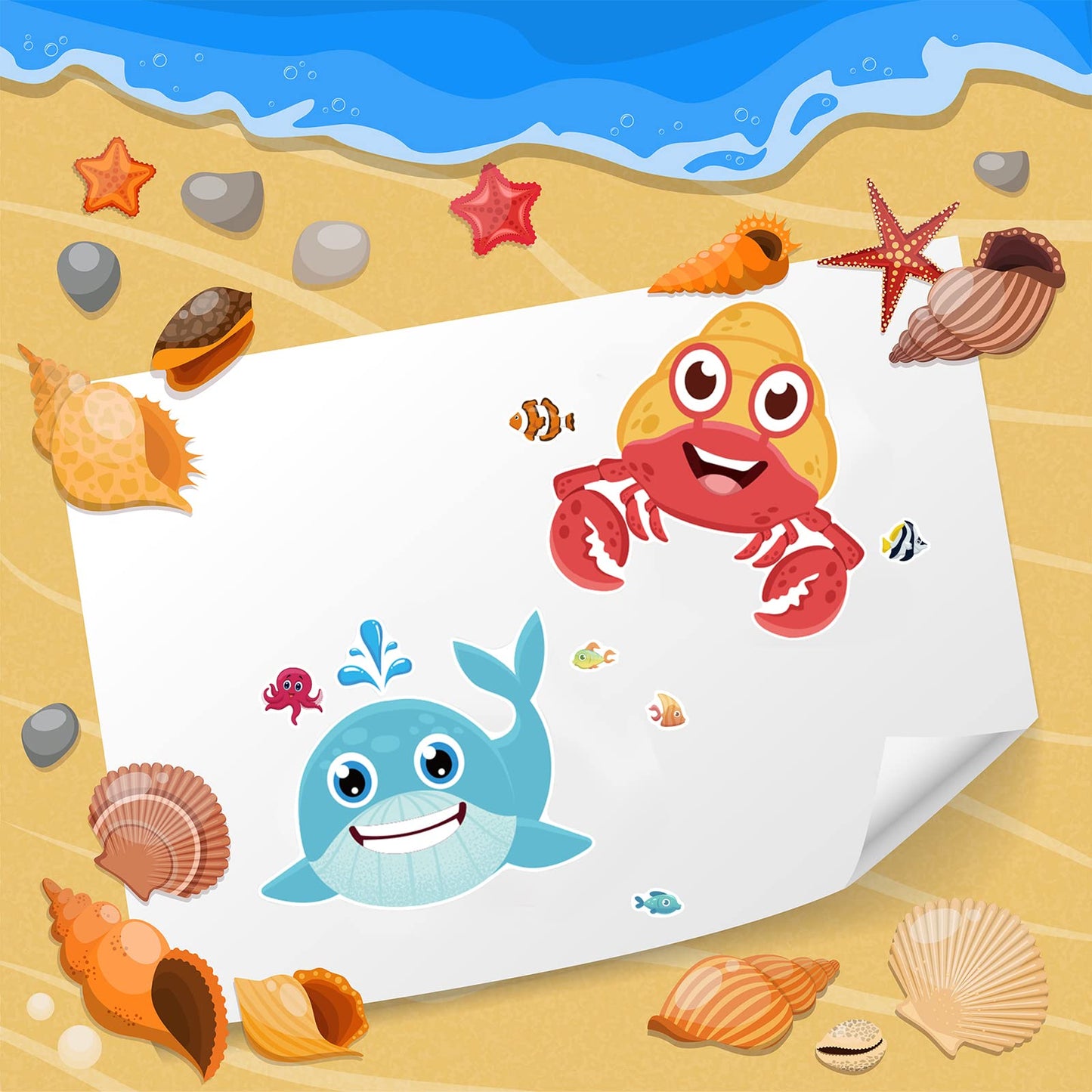 24 Sheets 8.27'' 5.9'' Make Your Own Sea Animals Stickers For Kids Toddlers, Make A Face Stickers For Kids Party Favors Activit