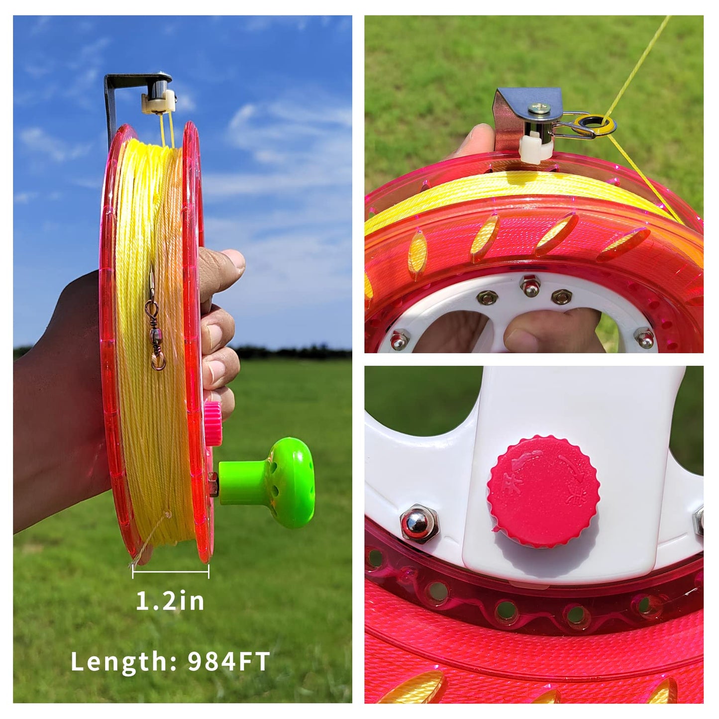 Simxkai Kite String Reel, Kite Reel,Kite String Spool,Kite Line Winder 8Inches Dia, Come With Lock & 1000 Feet Line(Pink)