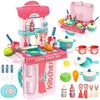 Craveon Toys 3 in 1 Portable Cooking Suitcase Kitchen Accessories Set Cooking Toys Mini Kitchen Play Set Toy for Girls, Pink