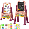 Ylovetoys Kids Art Easel, Adjustable Drawing White Board & Chalk Board, Toddler Standing Easel With Painting Accessories, Gift F