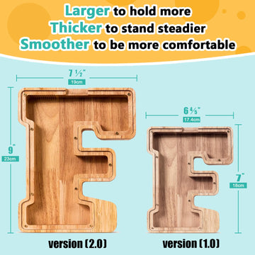 SummiDate Wooden Letter Piggy Bank| Piggy Bank for Boys Girls Toddler| Alphabet F Money Bank| Coin Bank Birthday Gift for Kids|Birthday Gift for Kids (F)