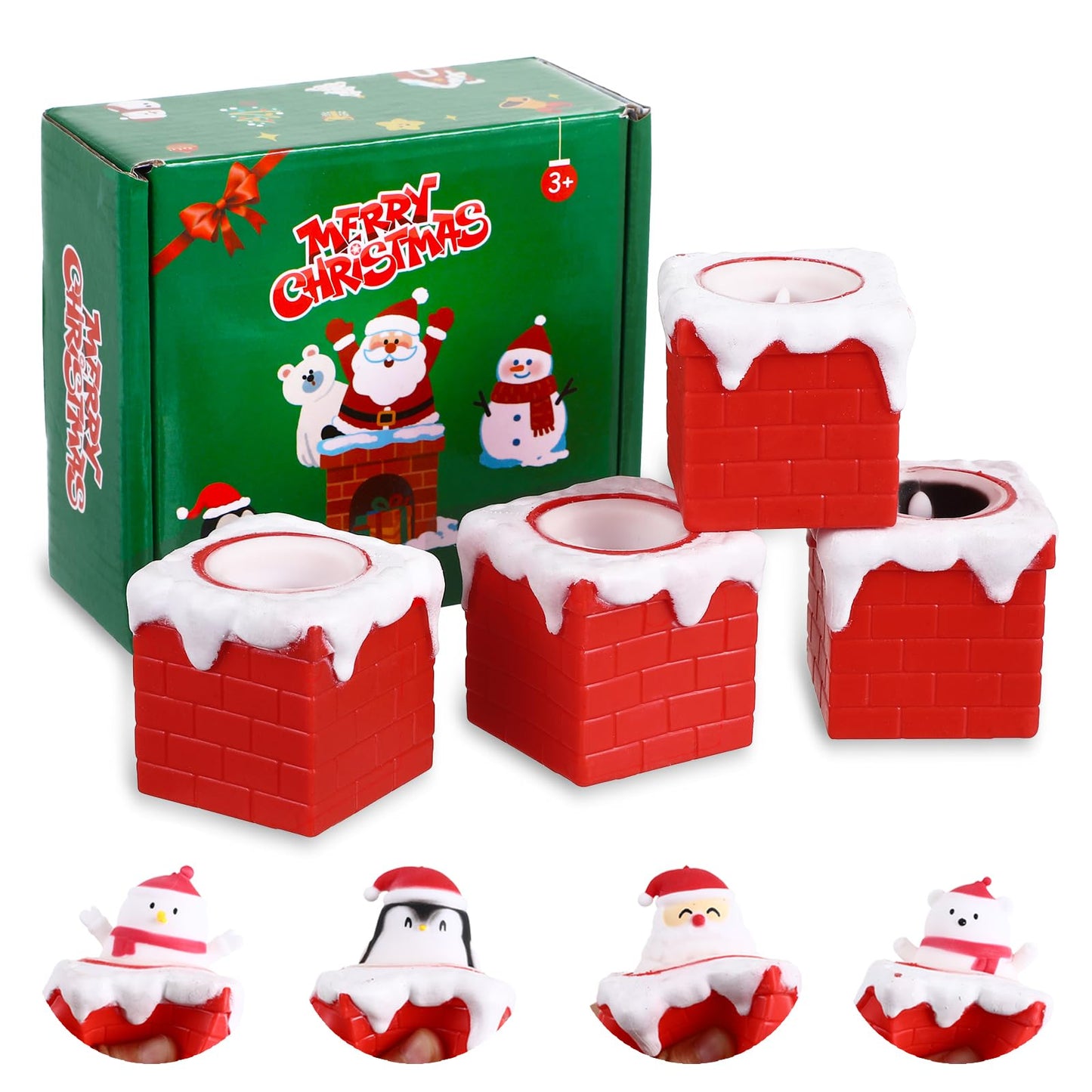Christmas Squishy Toys Party Favors - 4 Pack Pop Up Chimney Stress Relief Toys Christmas Stocking Stuffers Goodie Bags Treats Fi