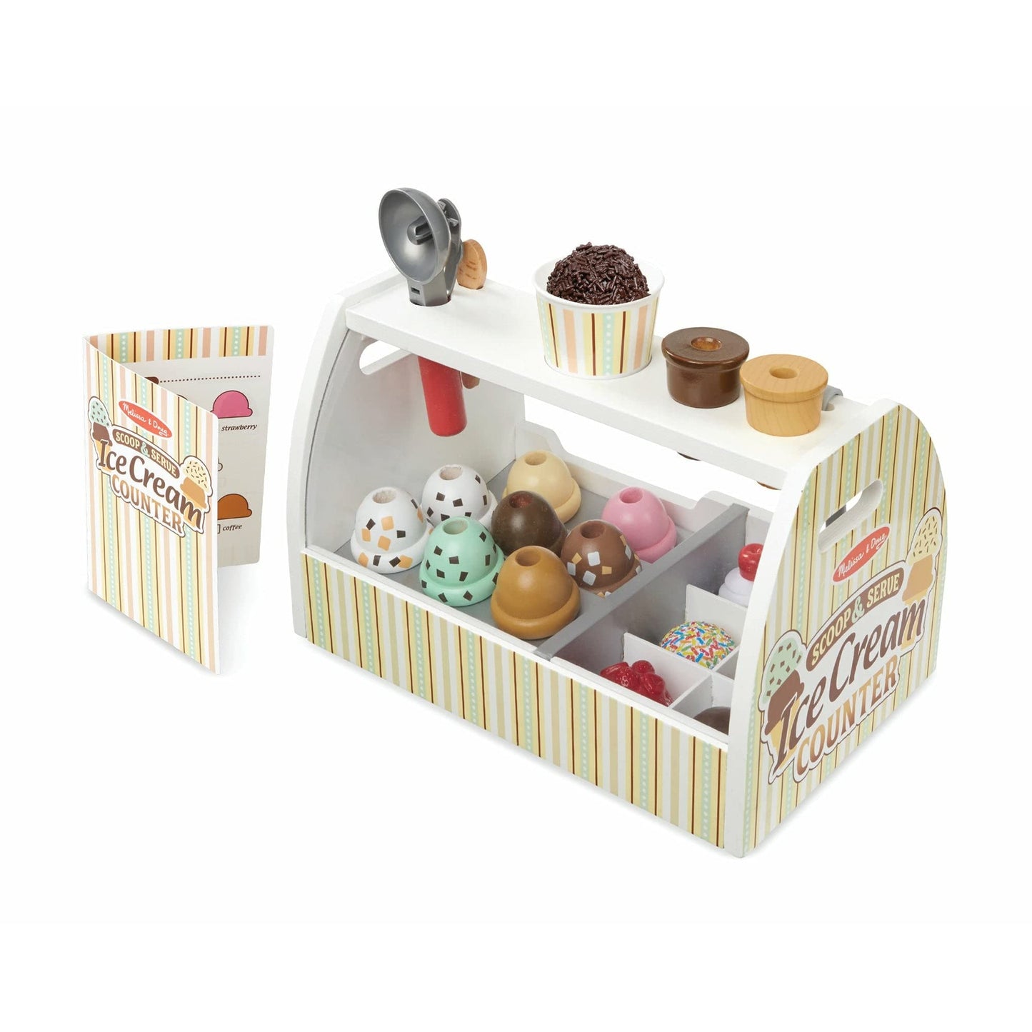 Melissa & Doug Wooden Scoop And Serve Ice Cream Counter With Play Food And Accessories (28 Pcs) Pretend Food, Ice Cream Toys, Fo
