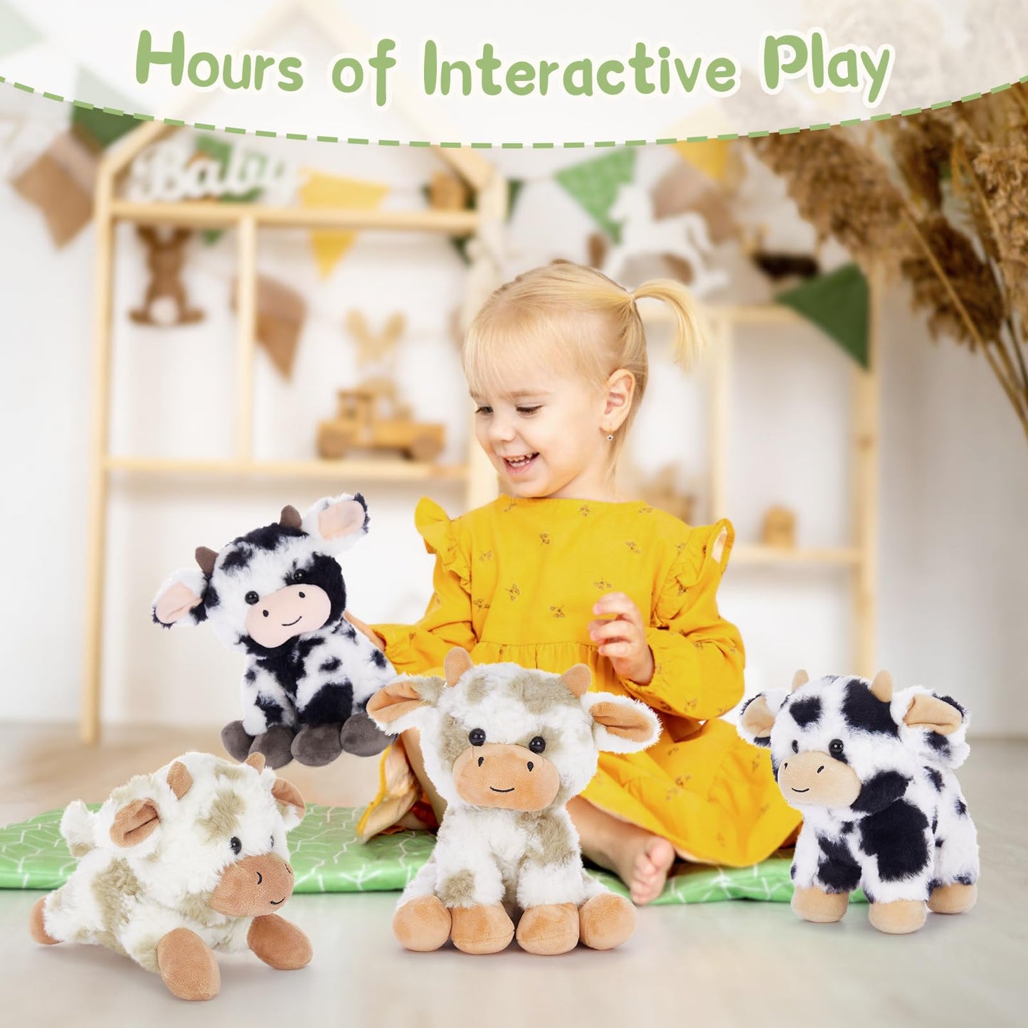 Tezituor 4 Pcs Cow Stuffed Animal Bulk 10'' Cow Plush Toys Soft Cow Plushies Farm Animal Party Decor Christmas Birthday Gifts Fo