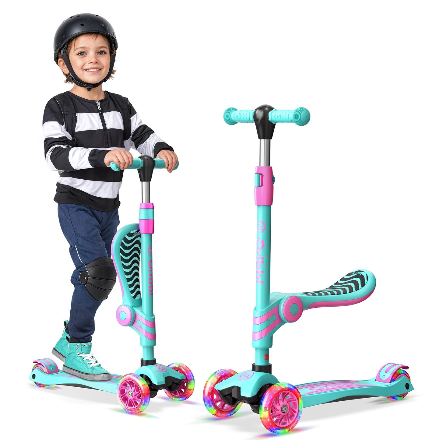 Candy 3 Wheel Scooter with Seat for Kids, Light-Up Wheels, Adjustable Lean to Steer Handlebar and Seat, Smooth Wheels, Wide No-S