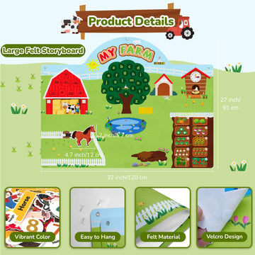 CHEFAN Farm Animals Felt Story Board Set, 3.9 Ft 99 Pcs Preschool Farmhouse Barnyard Theme Flannel Board Storytelling Early Lear