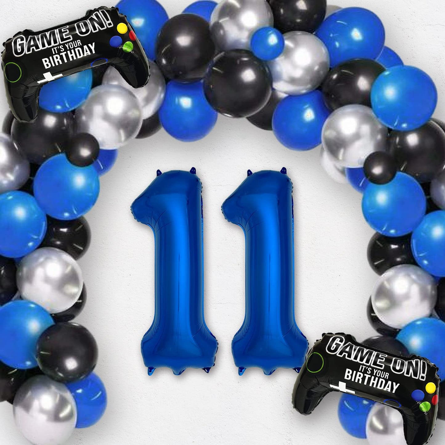 Navy Blue Video Game Party Supplies Boys 11Th Birthday Party Decorations- 2 Packs Game On Balloons With Dark Blue Number 11 Ball