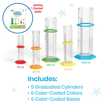 hand2mind Graduated Cylinder Set for Kids - Science Lab Equipment, Plastic, One Size, Set of 5, Educational Chemistry Supplies