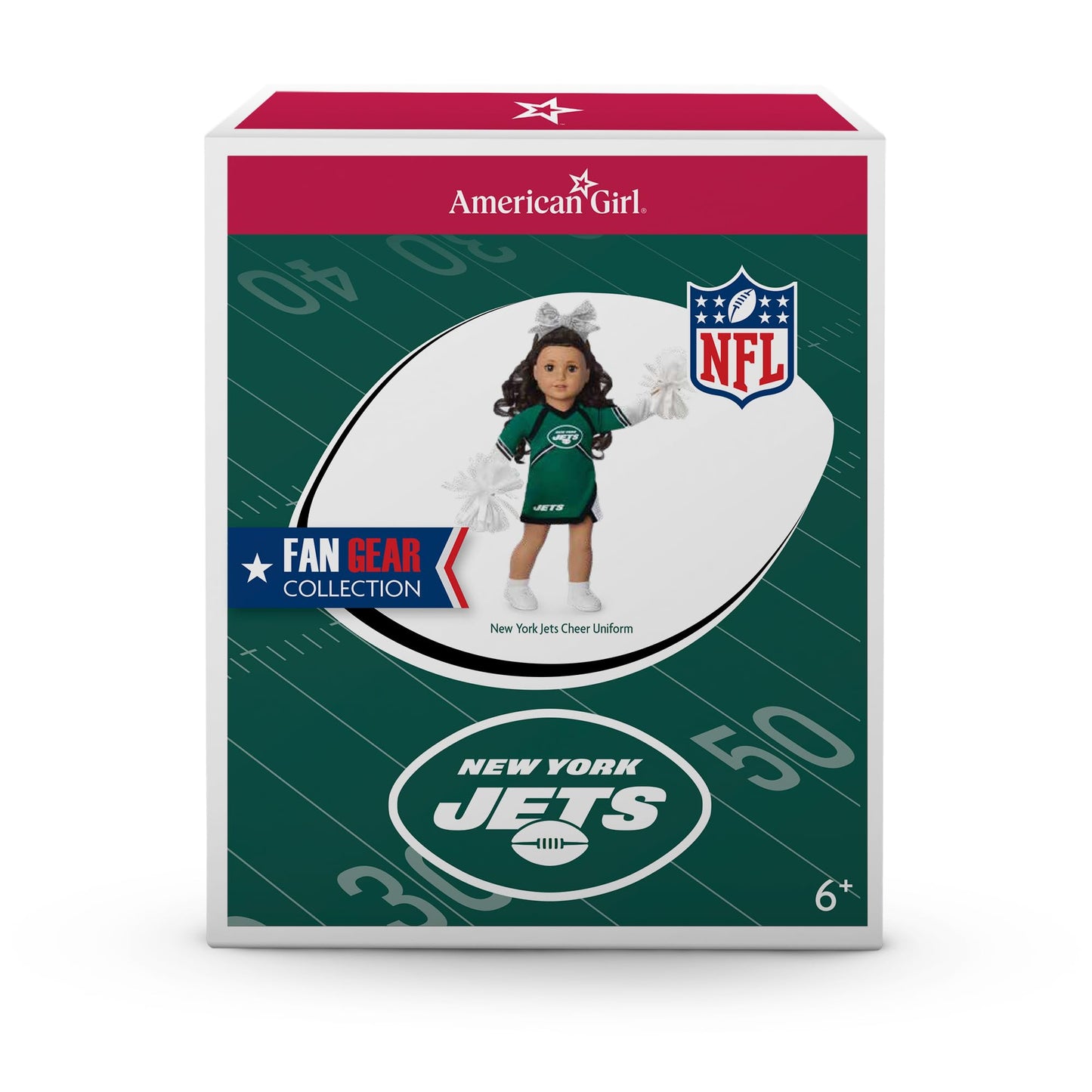 American Girl New York Jets Cheer Uniform 18 Inch Doll Clothes With Pom Poms, Green And Black, 5 Pcs, Ages 6+