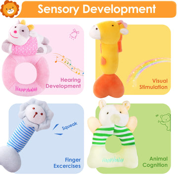 Iplay, Ilearn Baby Toys 3 6 12 Month Newborn Gift, Infant Soft Jungle Stuffed Animal Rattle Plush Barn, First Easter Basket Shower Stuffer, Boy Girl Sensory Hand Development Toy 2 4 7 9M 1 Yr - Jungle