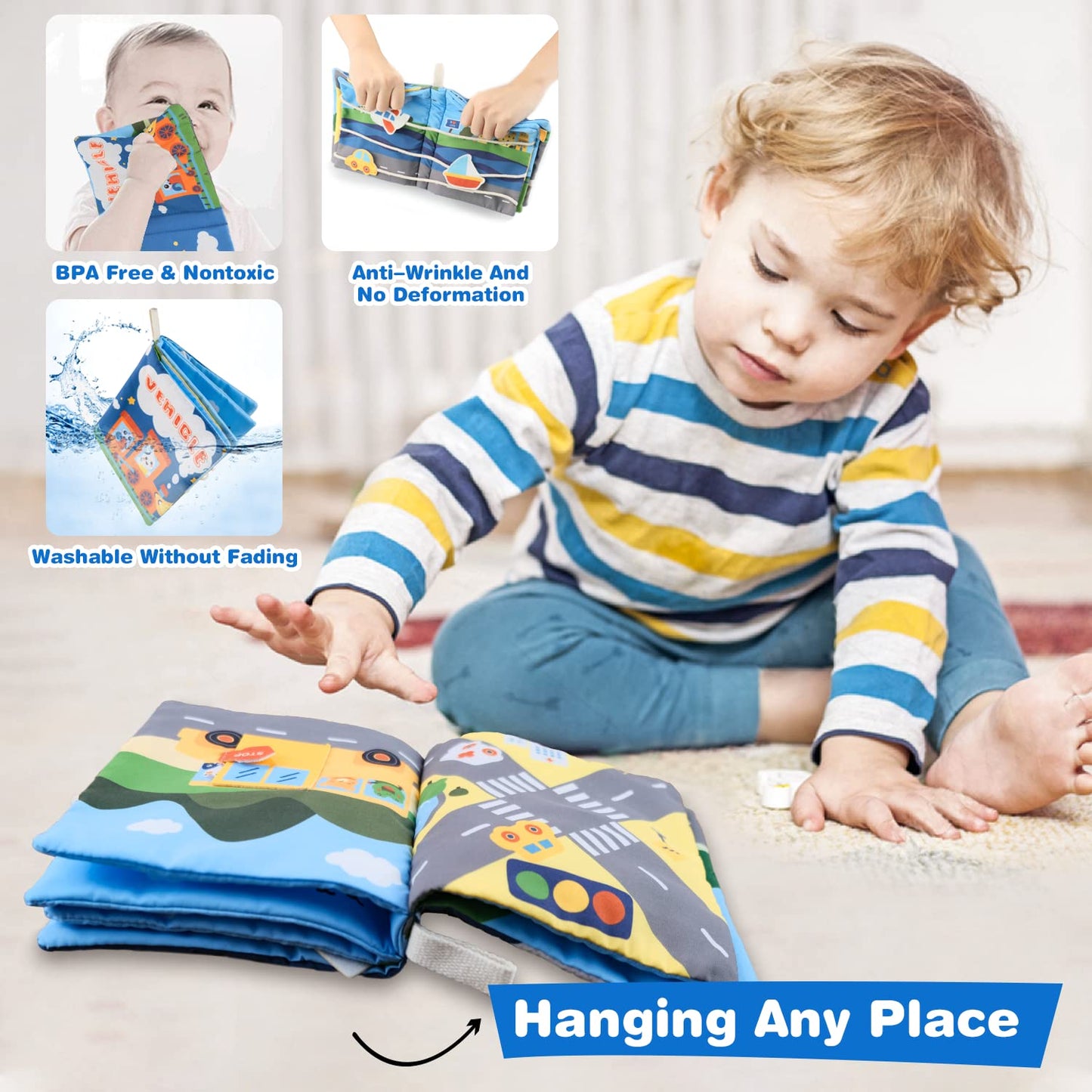 Richgv Baby Books Toys 6-12 Months, Baby Sensory Toys Activity Book Busy Book Learning Toys Travel Toys Soft Cloth Baby Books To