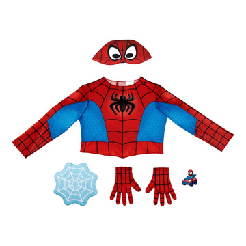 Jazwares Marvel Spidey Dress-Up Set for Toddlers - Long-Sleeved Costume Tops, Masks, Gloves, Web Shields, Mini Vehicles (3-4T)