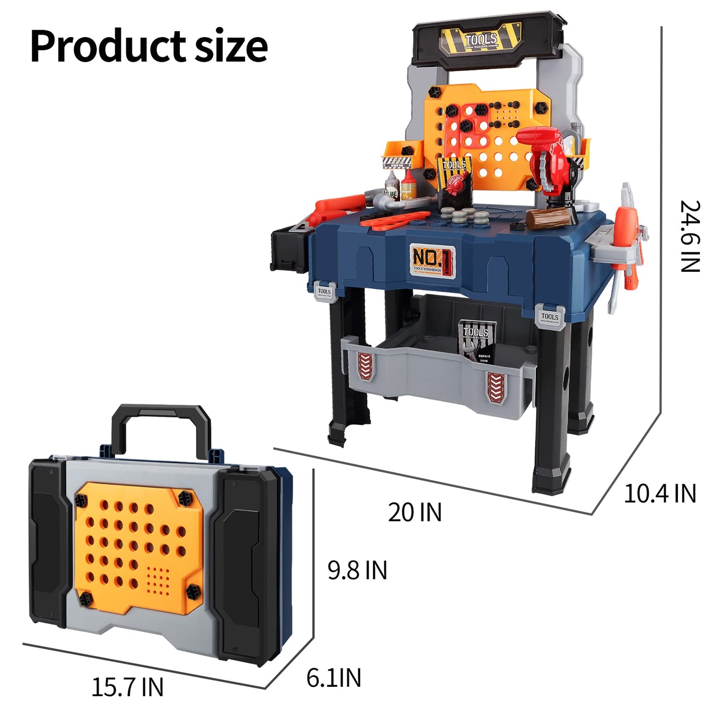 Deejoy Kids Tool Bench, Realistic and Electric Drill, Transformable Tool Set, Toddler Bench Pretend Play Learning Gift for Boys