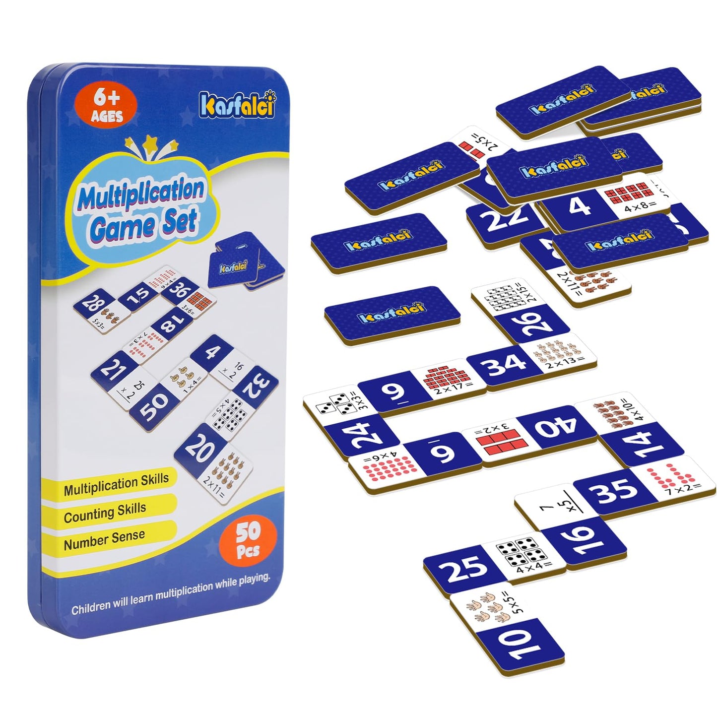 Kasfalci Multiplication Dominoes Set,Math Manipulatives Games For Kids,Counting Toy,Learning Games,Preschool Learning Activities
