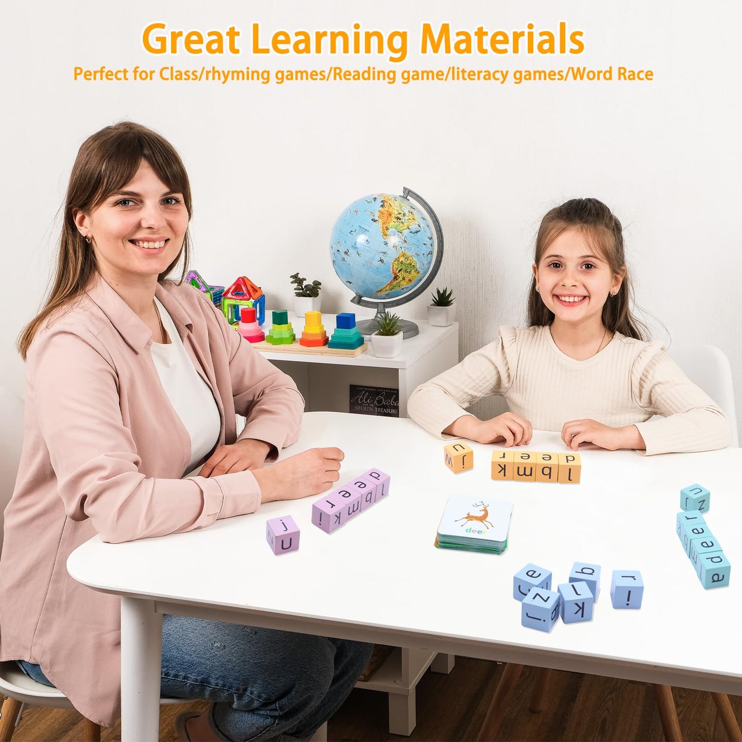 Humerry Word Spelling Game, Matching Letter Game For Kids, Fast-Paced Word Race Cube Game, 54Pcs Flash Cards Alphabet Blocks, Ed