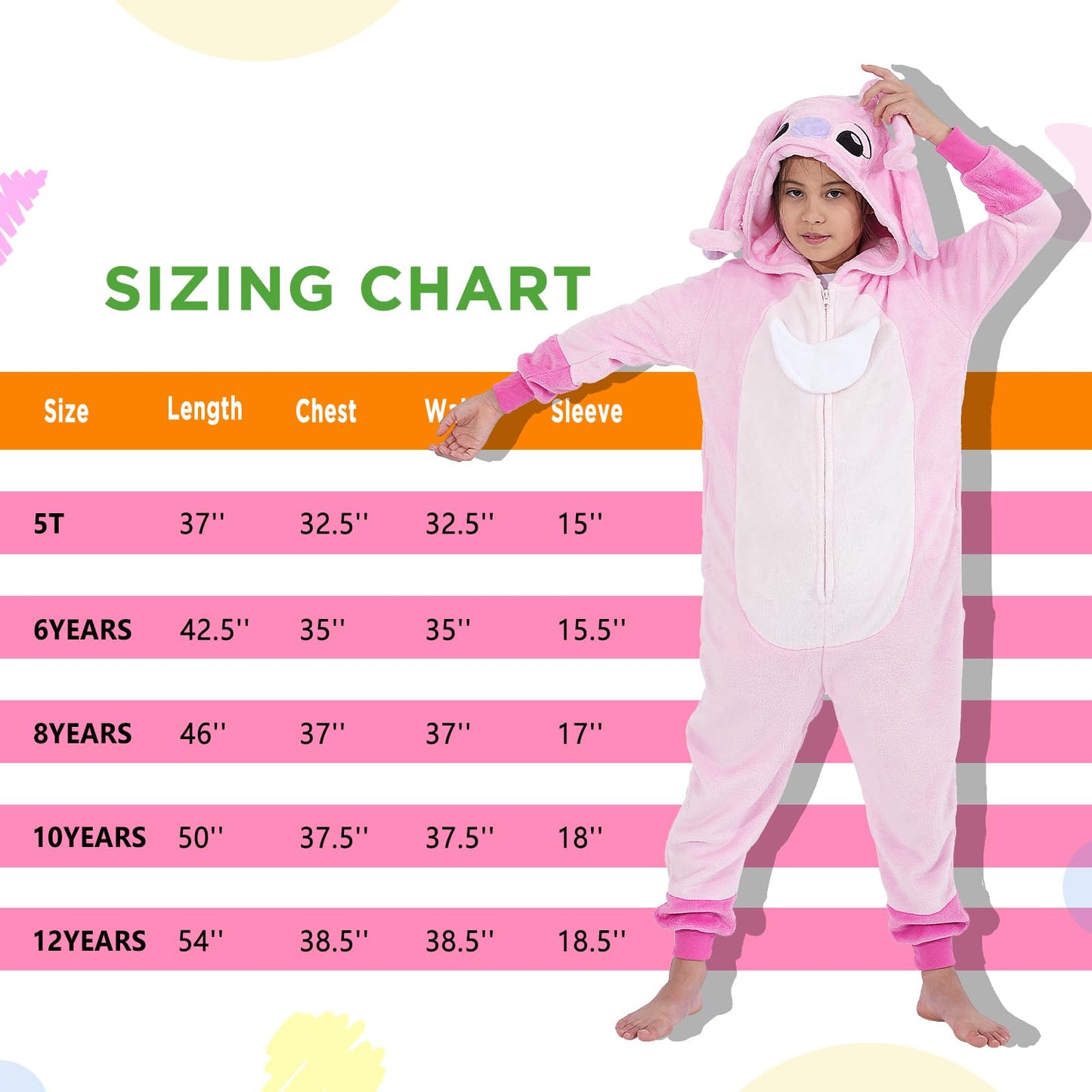 Halloween Christmas Unisex Kids Flannel Cosplay Onesie Costume Outfit Suit For Girls And Boys (Pink Stitch, 6 Years)