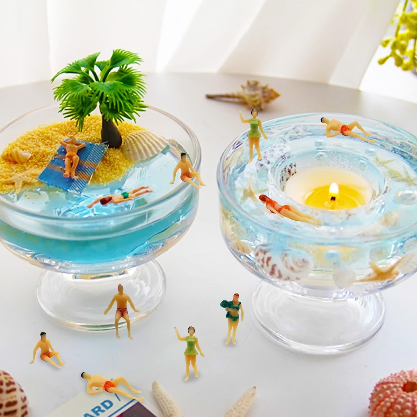 Hiawbon 30 Pcs 1:75 Scale Mini Painted People Model Beach Swimsuits Figurines Miniature People Figures