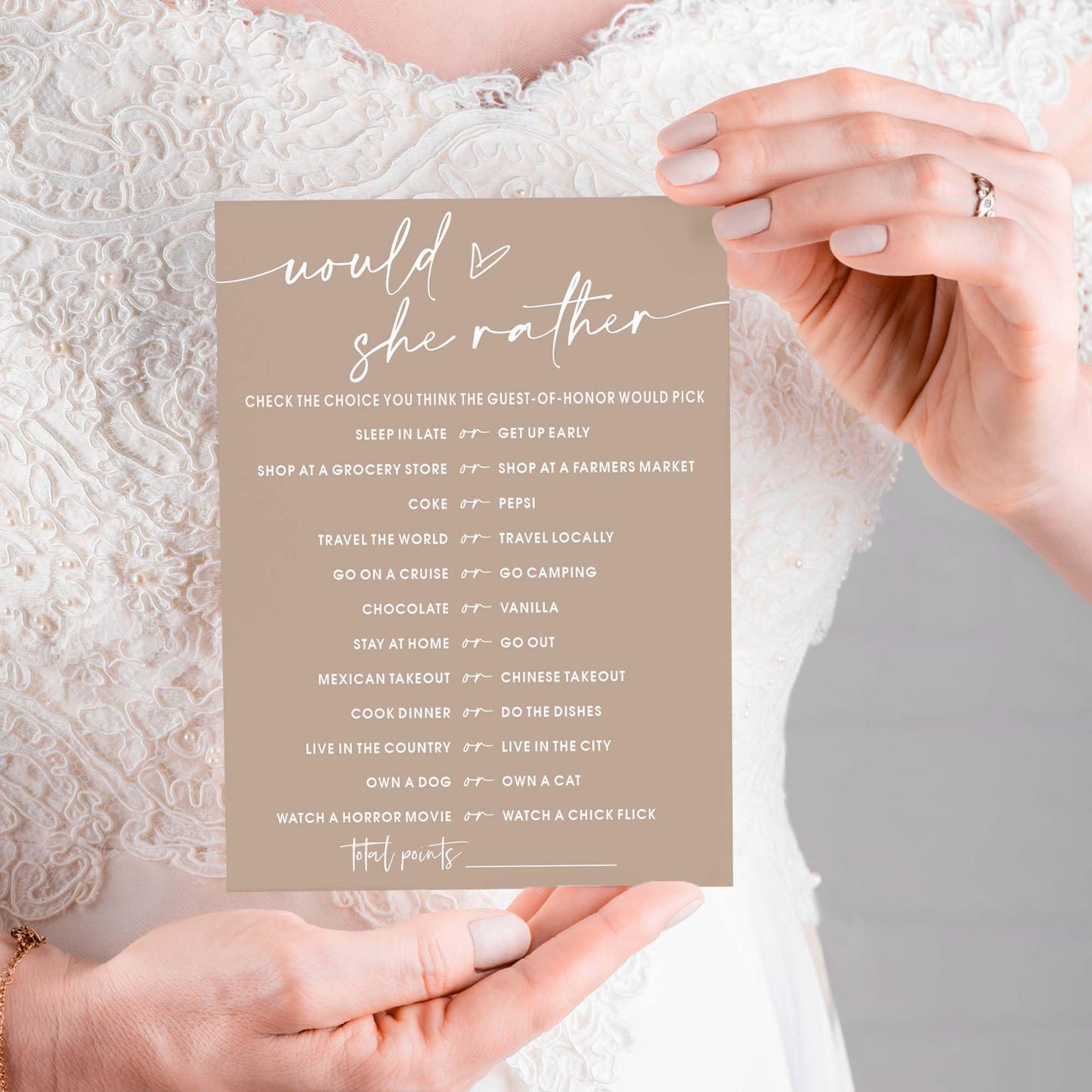 Bridal Shower Games Cards, Would She Rather Bridal Shower Game for 25 Guests, Engagement Party Wedding Games for Guests, Minimal