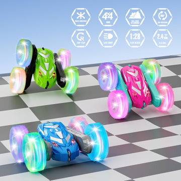 Amicool Remote Control Car for Boys 3-12 with Flashing Light, 6 7 8 9 Years Old Boy Toys, RC Cars Stunt 4WD Double Sided 360 Fli