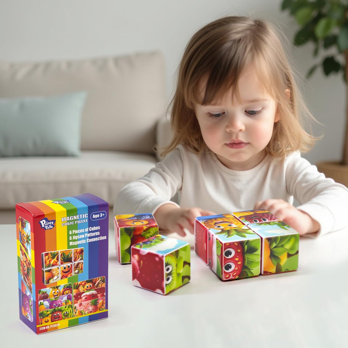 Pairez Toys Magnetic Blocks for Toddlers 1.65 inch Large Building Blocks Tiles Funny Simle Fruits Puzzle Game Sensory Montessori STEM Travel Toys for Boys and Girls Ages 3-5 4-8