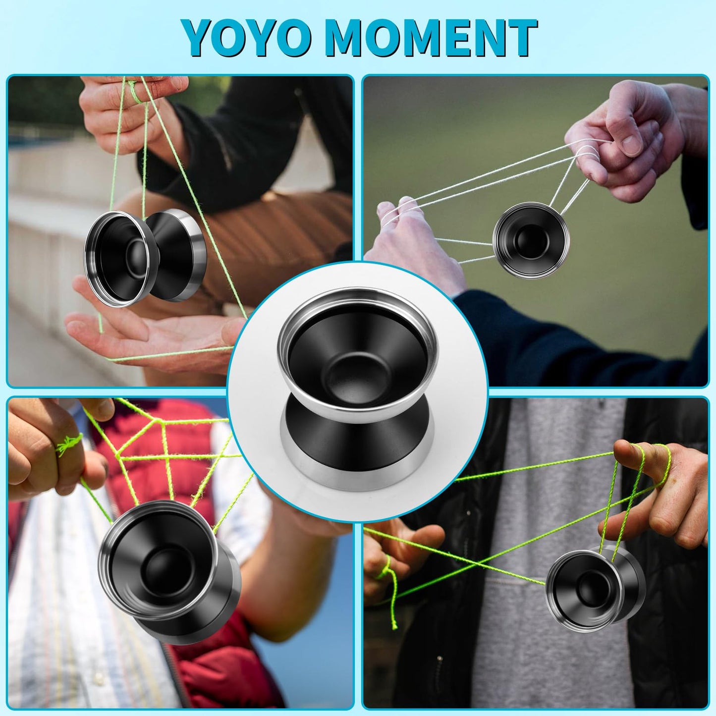 Yoyostudio S03 Black Silver Bi-Metal Yoyo Professional, Unresponsive Yo Yo For Adults, Responsive Yoyos For Kids 8-12 Or Above,