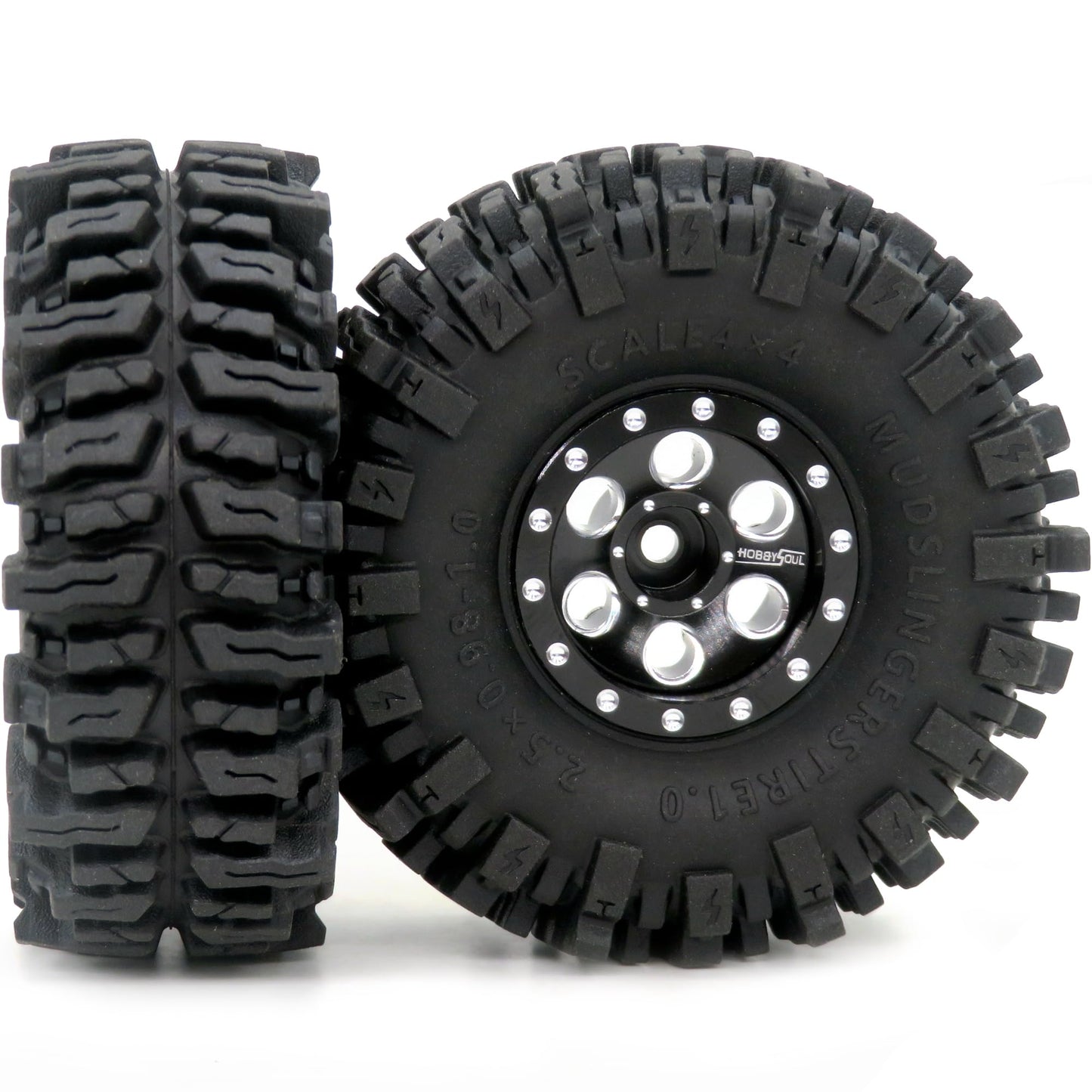 HOBBYSOUL 64mm tall 1.0 mud slingers tires and Adjustable Offset 1.0 beadlock wheels, 1.0 tires Heavy 1.0 beadlock wheels Rims F