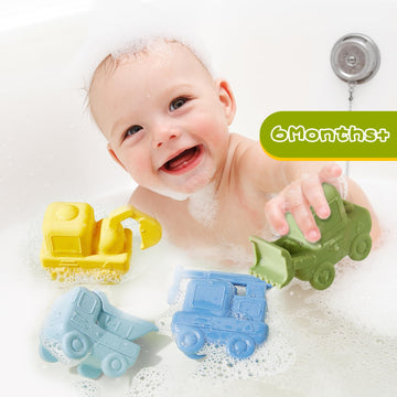 AMCHSURI Construction Bath Toys 4 Pack Food-Grade Silicone Cars Bath Toys for Babies 6-12 Months Mold Free Toddler Bath Toys for 2-4 Safe and Non Toxic Baby Bathtub Toy Dishwasher Safe BPA Free