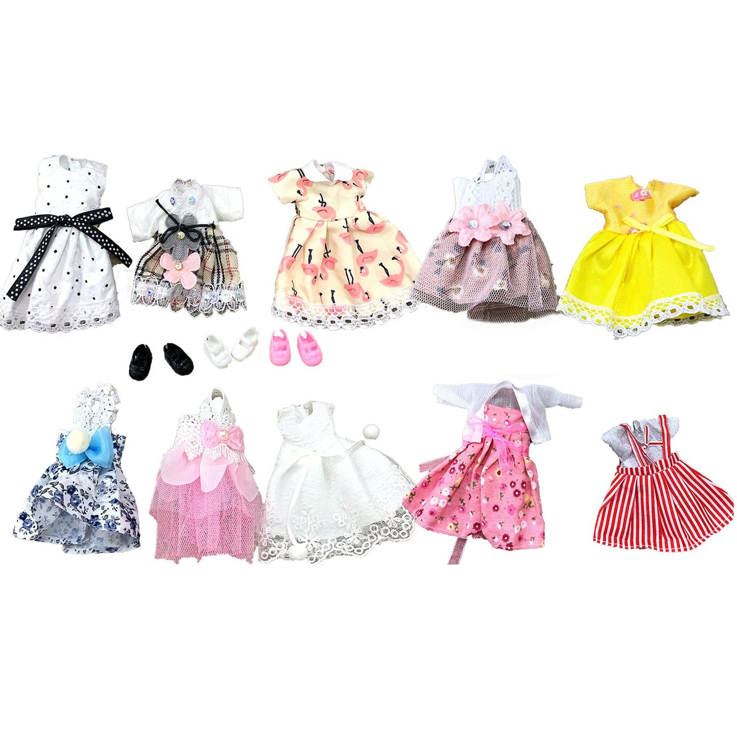 6.3' Mini Girl Dolls, Include 10 Sets Handmade Doll Clothes, 5 Sets 6.3' Small Girl Dolls, 5 Pairs Of Shoes