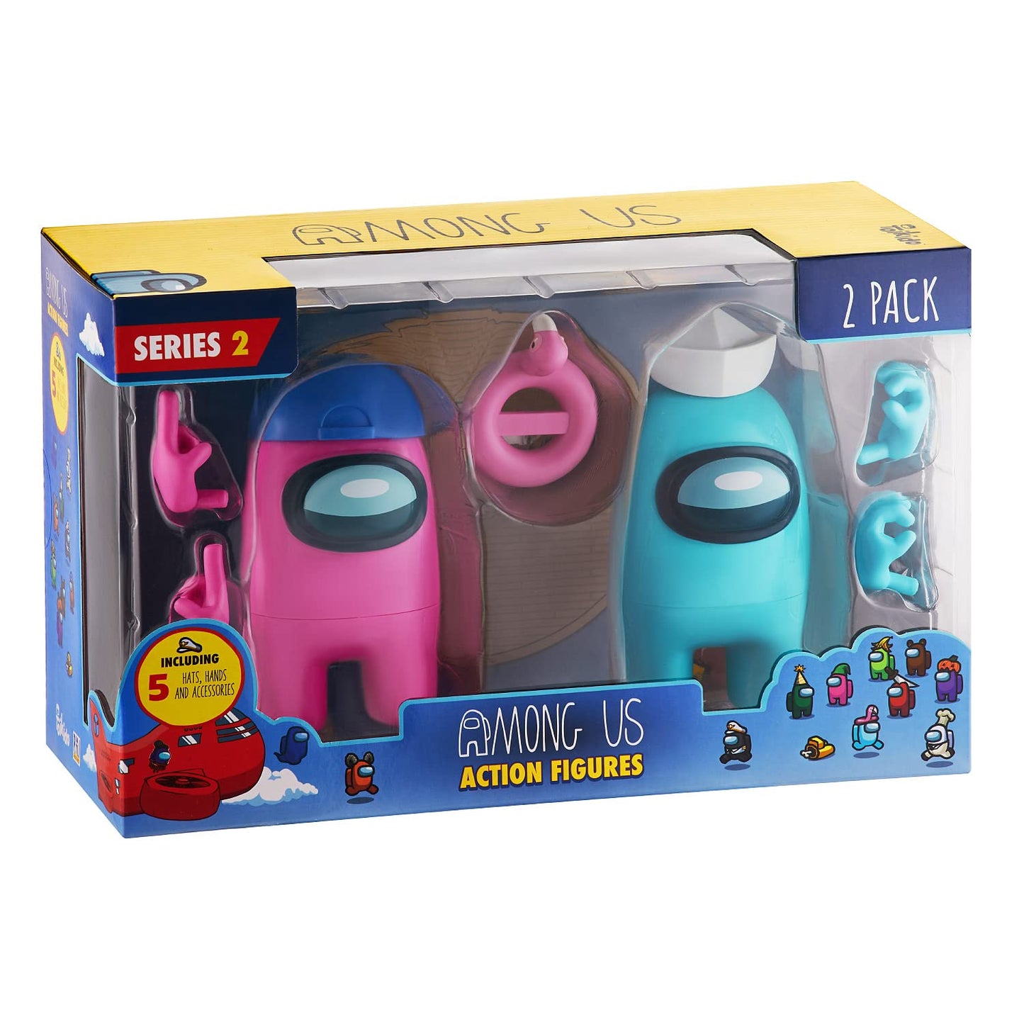 P.M.I. Among Us Action Figures | Two Of Four 4.5-Inch-Tall Collectibles | Among Us Toys And Playable Mini Toys | Cyan Ghost And Pink Crewmate With 5 Accessories: Hats And Hands