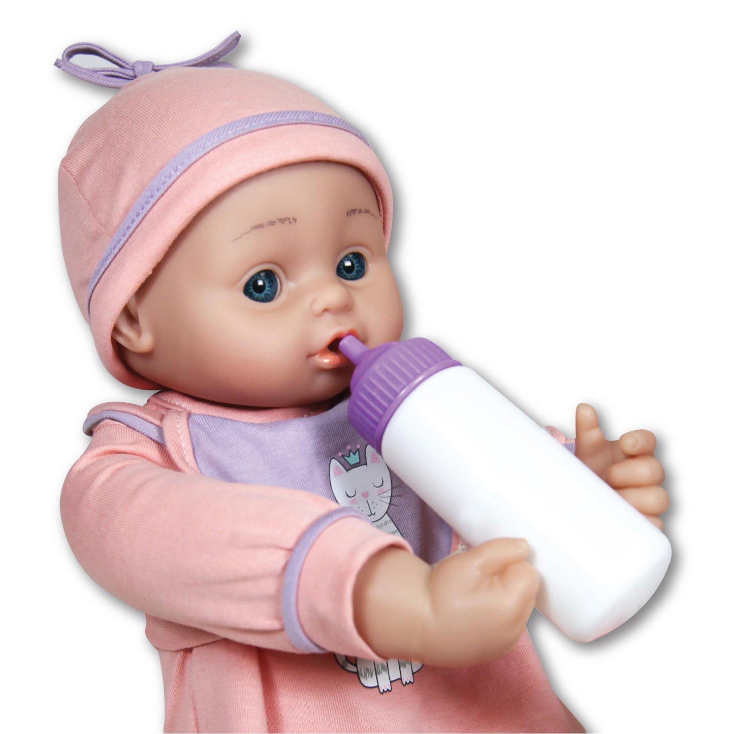 Lissi: Interactive Baby Doll Jamie - 15' Pink Kitty - Talking, 5 Baby Sounds, Bottle, Bib, Pacifier, Press Hand, Feet & Tummy, Play Toy, Kids Ages 2+