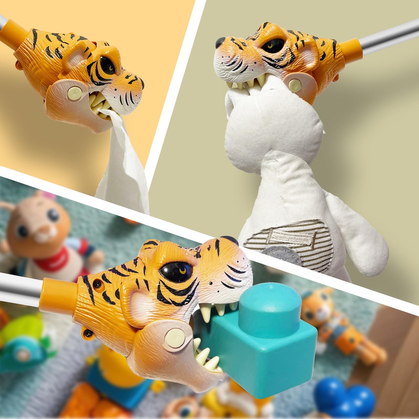 DINOBROS 16-Inch Tiger Grabber Toy - Interactive Pick-Up Reacher Tool for Kids | Animal Robot Hand Claw Toys
