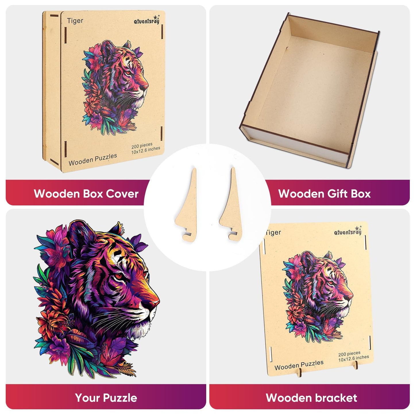 Qiuenisray Original Wooden Jigsaw Puzzles-Tiger 200pcs 10x12.6in Medium Wooden Puzzles for mature-themeds Unique Shape Animal mature-themed Puzzles Irregular Wood Puzzles Best Gift for mature-themeds and Kids Family Game