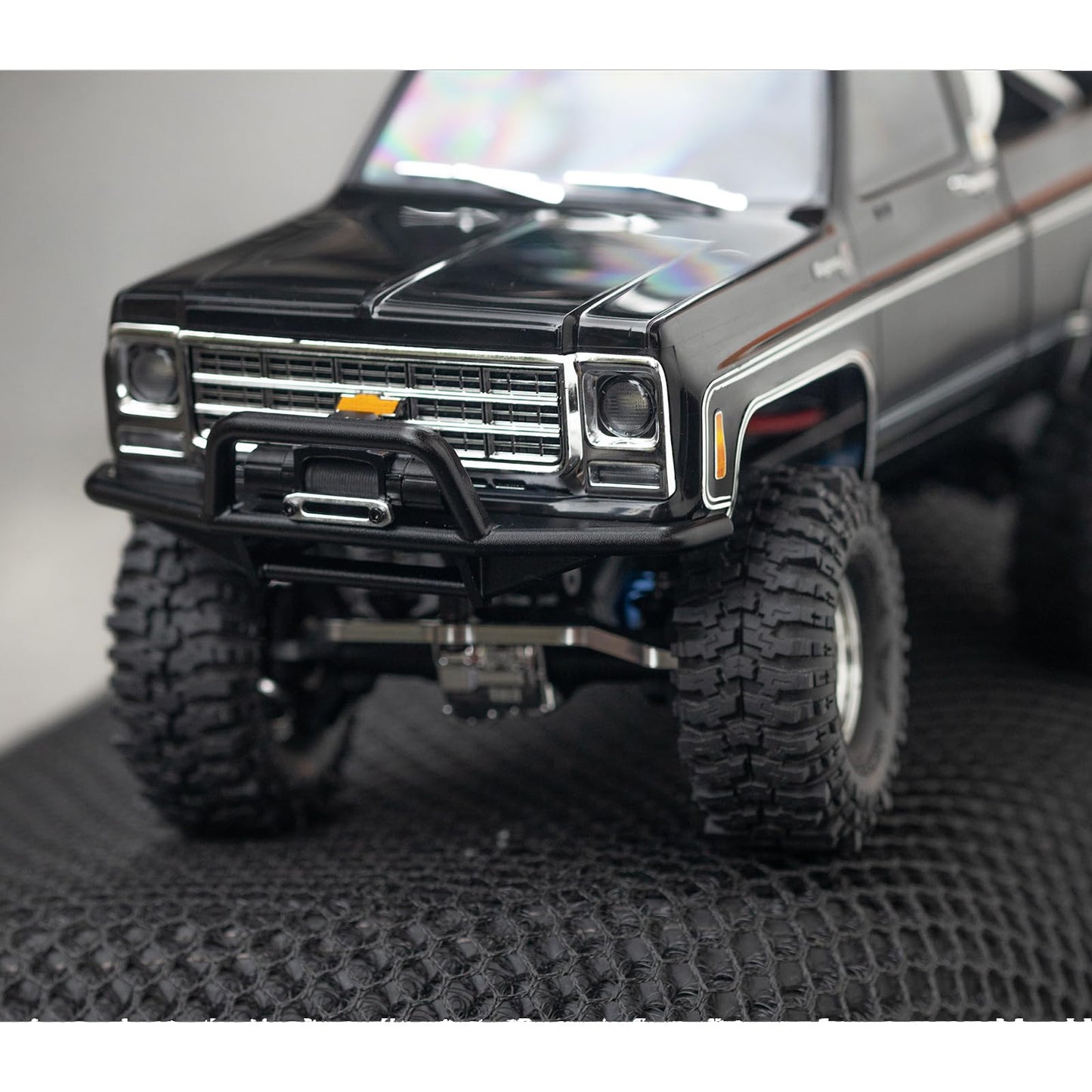 SPEELIK Front Bumper Aluminum Winch for Traxxas 1/18 TRX4M High Trail K10 F150 Upgrade Parts RC Crawler Car