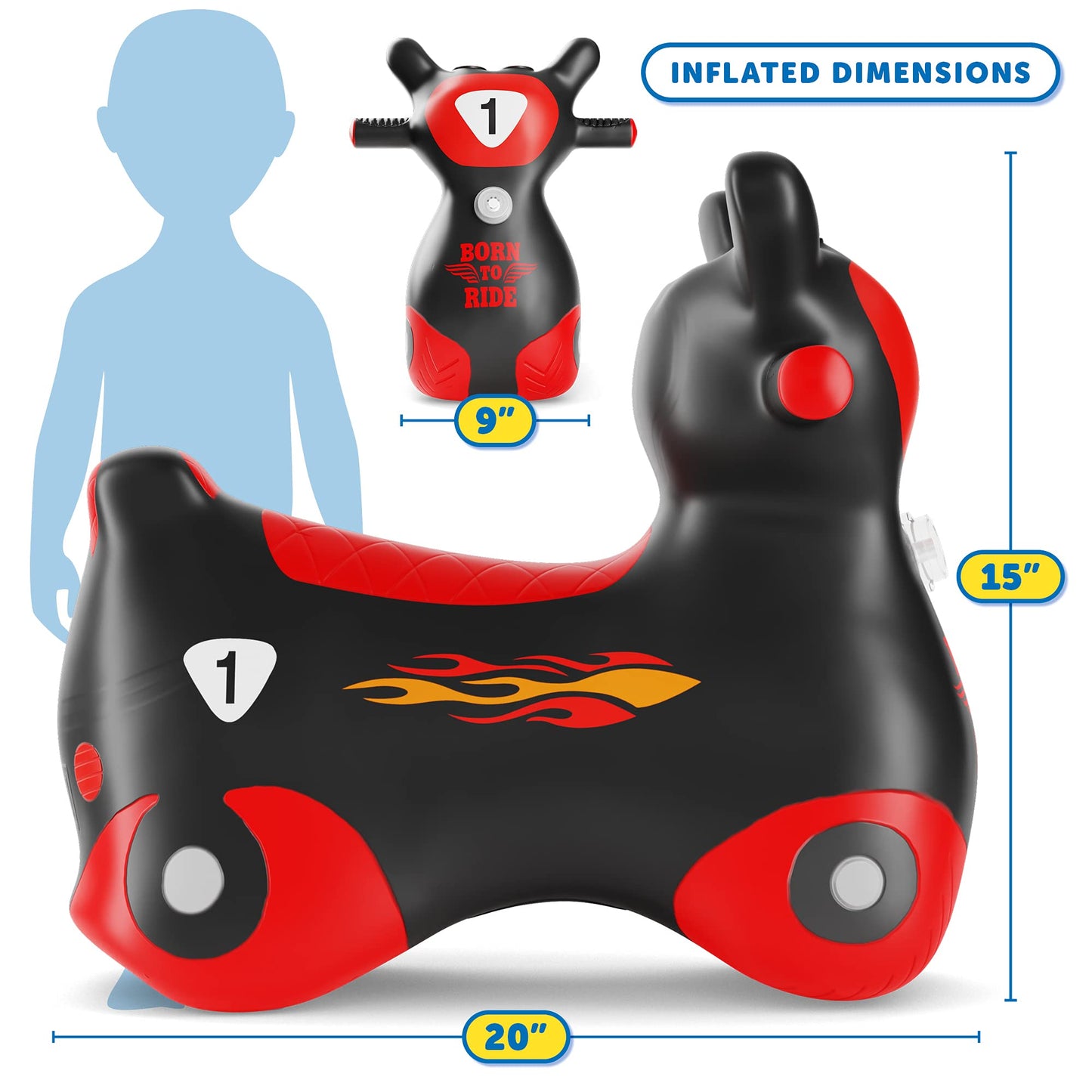 Waddle Bouncy Hopper Inflatable Hopping Toy Scooter, Indoors And Outdoor Toy For Toddlers And Kids, Boys And Girls Ages 2 Years And Up (Black/Red Zoomer)