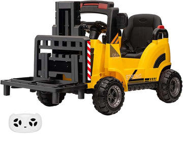 12V Kids Ride On Forklift Car, Toddles Electric Construction Car With Remote Control, Lifting Fork And Pallet, Low-Power Alarm,
