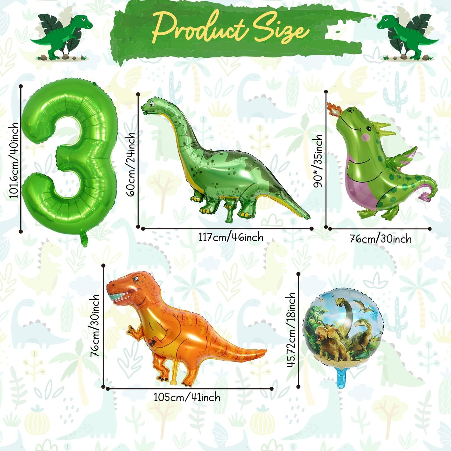 Dinosaur 3Rd Birthday Decorations, Dinosaur Birthday Party Decorations With Giant Inflatable Dinosaur Balloons 40 Inch Helium Foil Mylar Number 3 Balloons For Dinosaur Theme Birthday Party Decorations